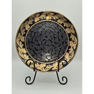 Vintage 1980s Black Gold Baroque Decorative Plate 9" Wall Display